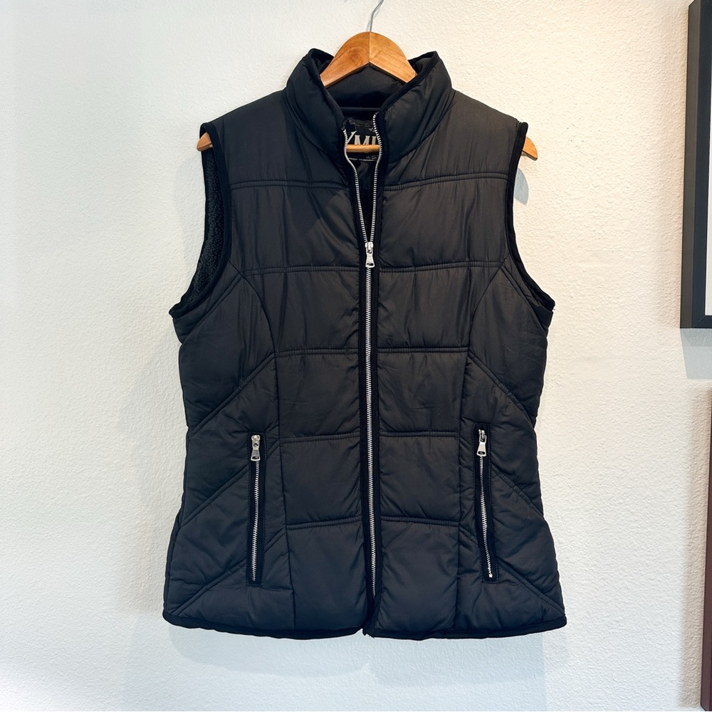 Black Quilted Puffer Vest with Stand Collar